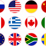 Illustration de nombreux drapeaux étrangers : Pays-Bas, Etats-Unis, Allemagne, Chine, France, Grèce, Canada, Italie, Europe, Royaume-Uni, Afrique du Sud et Suède